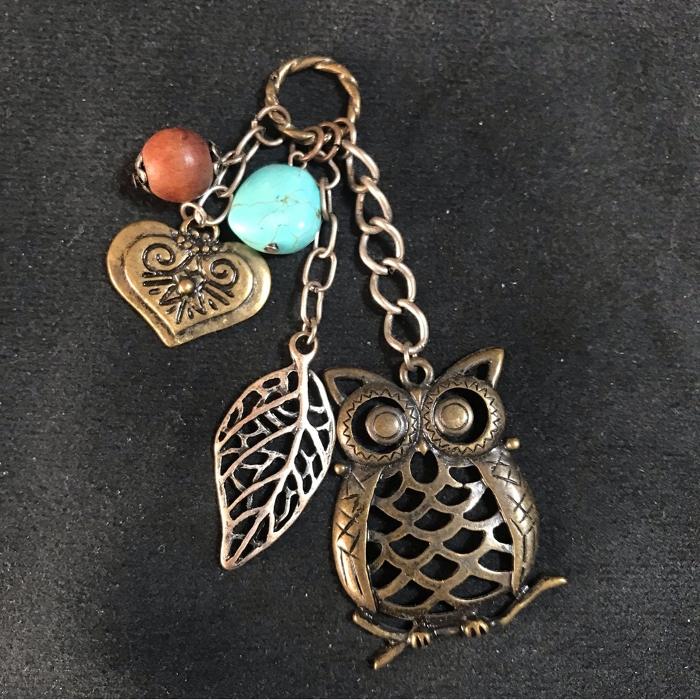 Charms Owl Leaves Heart Keychain For Purse Fob Backpack Mixed Metal